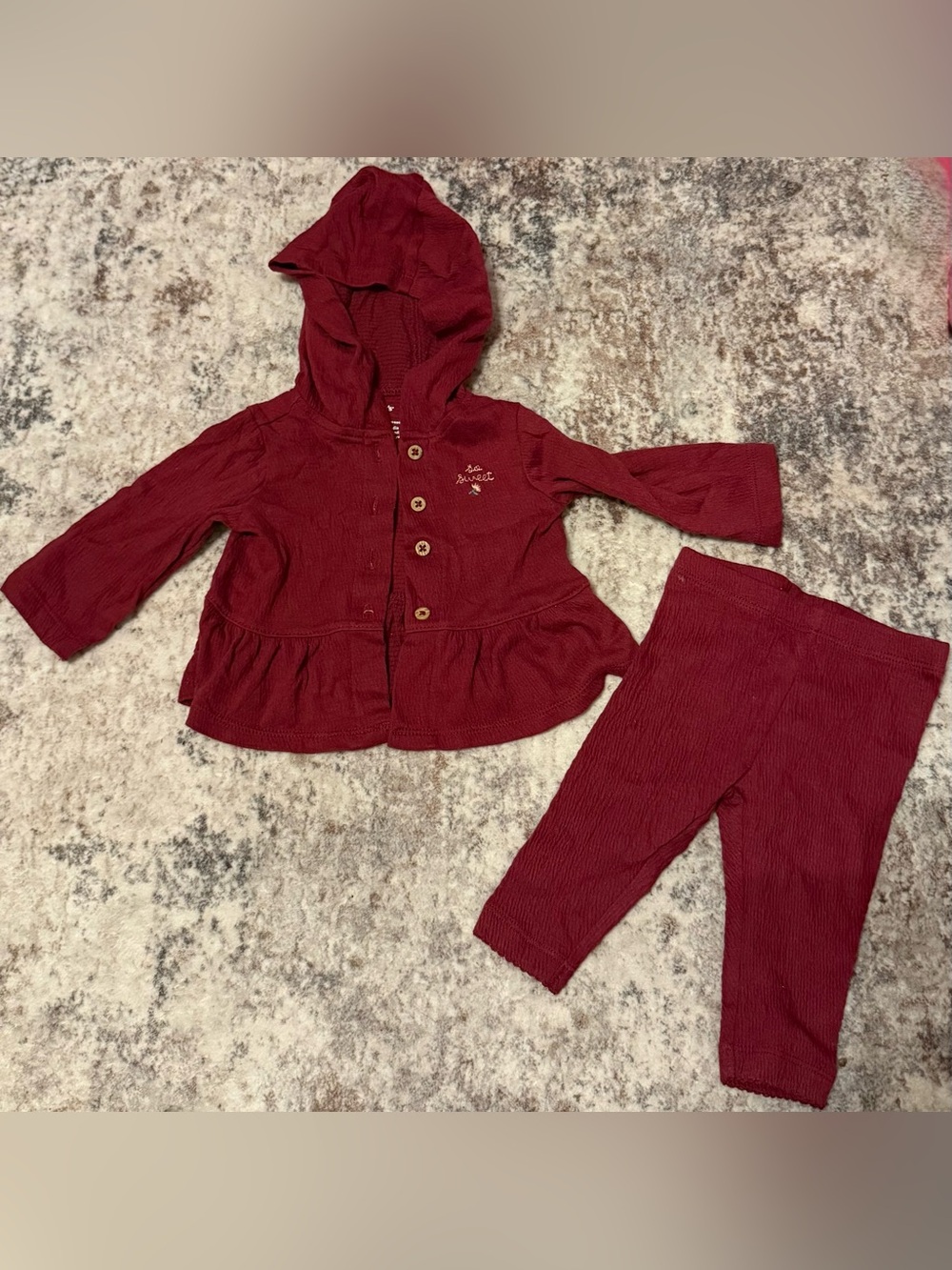 Baby Girls' Hooded Jacket & Dress 4 piece Set - Burgundy - Picture 2 of 3